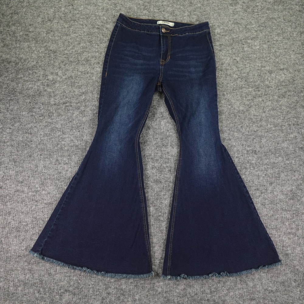 Rock & Roll Denim Jeans Womens 30x30 Blue‎ Bargain Button Bell Flare Frayed Hem